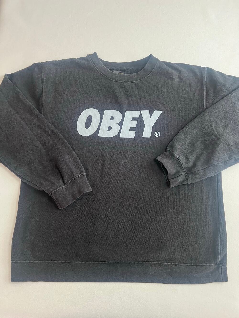 OBEY Men’s Large Black Logo Crewneck Sweatshirt Pullover Streetwear Skate